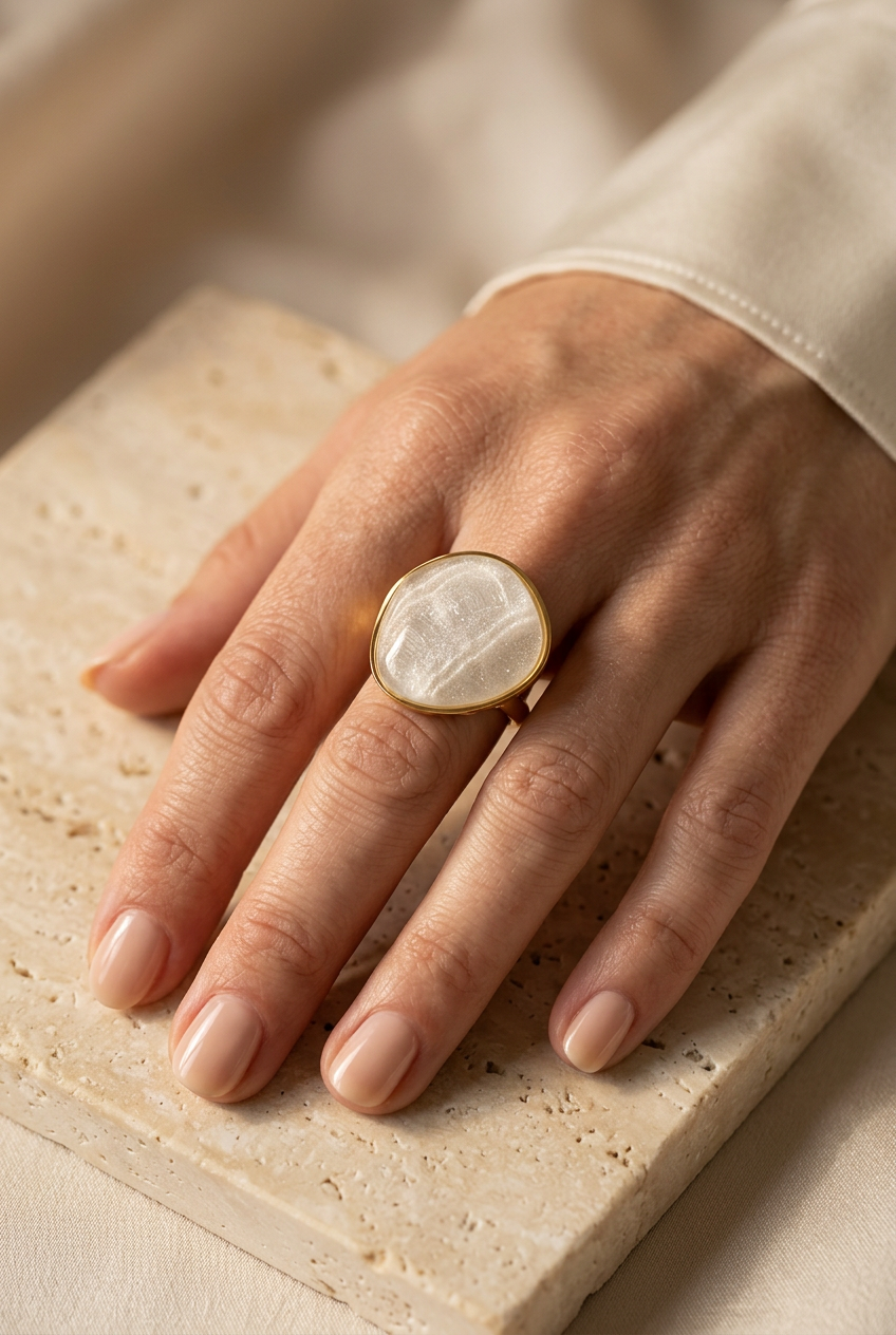 Anello con inserto bianco indossato