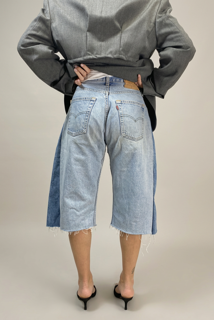 Bermuda Levi’s 2.8 in denim, vista posteriore con tasche e orli sfrangiati in studio