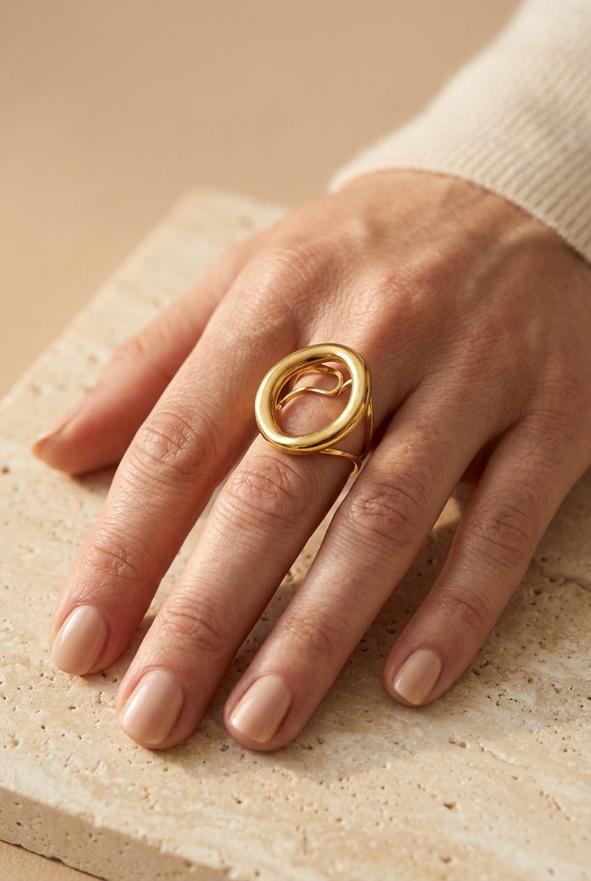 Anello ovale aperto indossato