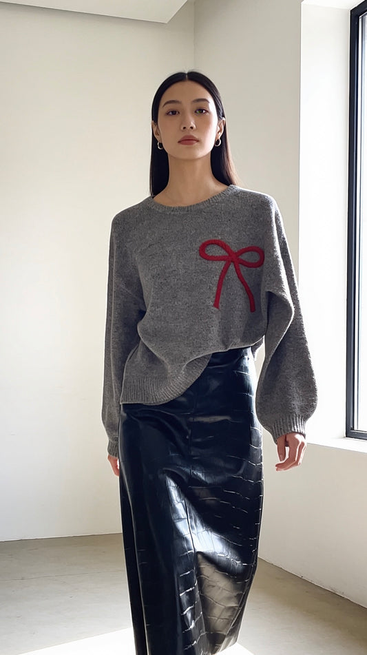 MAGLIONE FIOCCO RUBINO