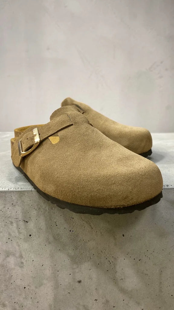 Ciabatta Rapanui pelle scamosciata taupe - vista laterale