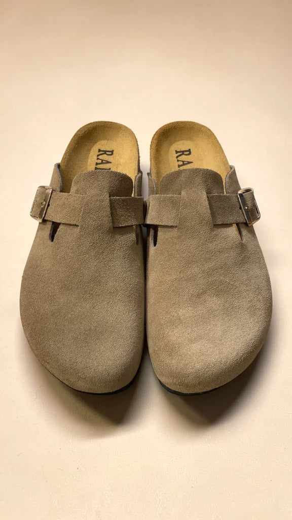 Ciabatta Rapanui pelle scamosciata taupe - vista frontale