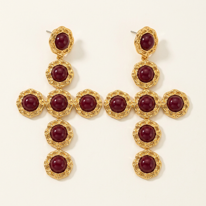 Orecchini Croce Barocca bordeaux e color oro