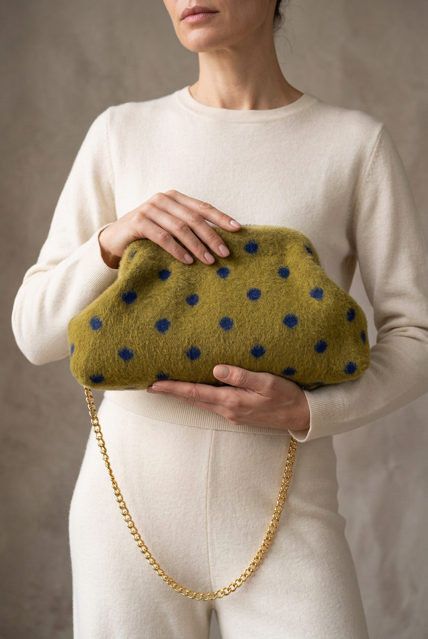 Borsa Nouvelle senape a pois blu con modella