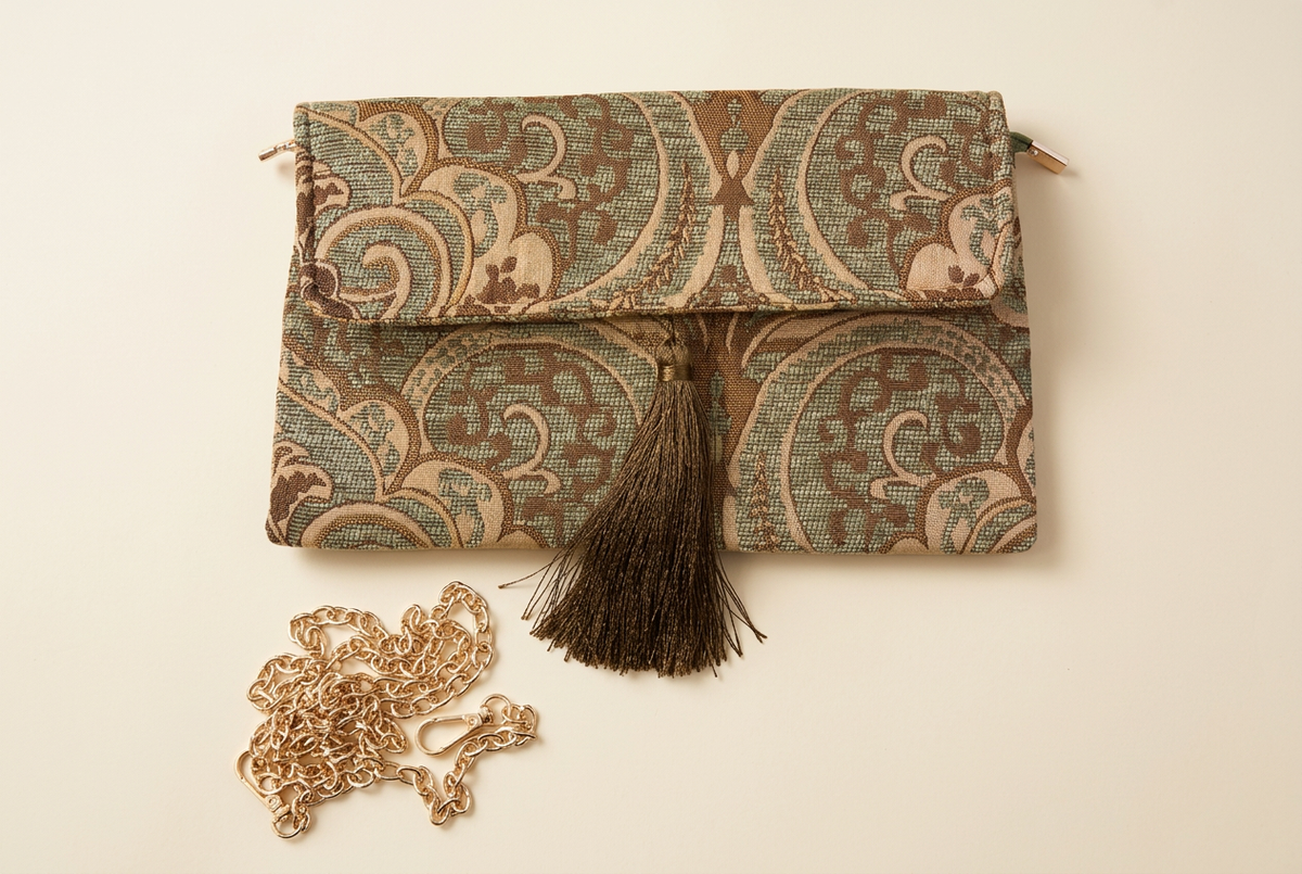 Pochette Arabesque con nappina marrone e catena color oro