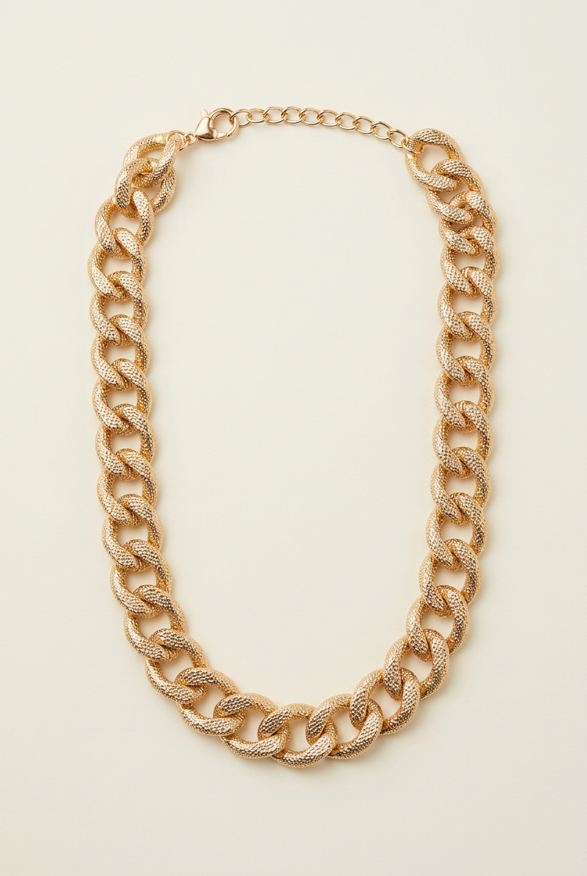 Collana corta Trama Dorata in alluminio su fondo avorio