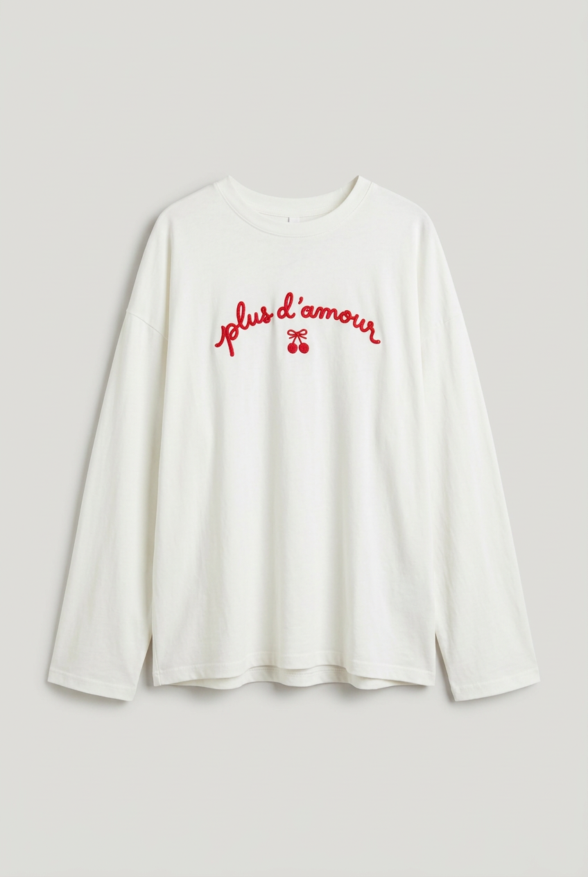 T-shirt Lumina Amour Cherry panna con motivo rosso e ciliegie, foto singola