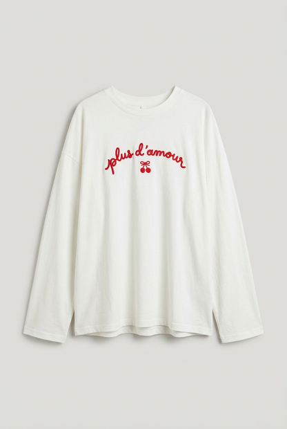 T-shirt Lumina Amour Cherry panna con motivo rosso e ciliegie, foto singola