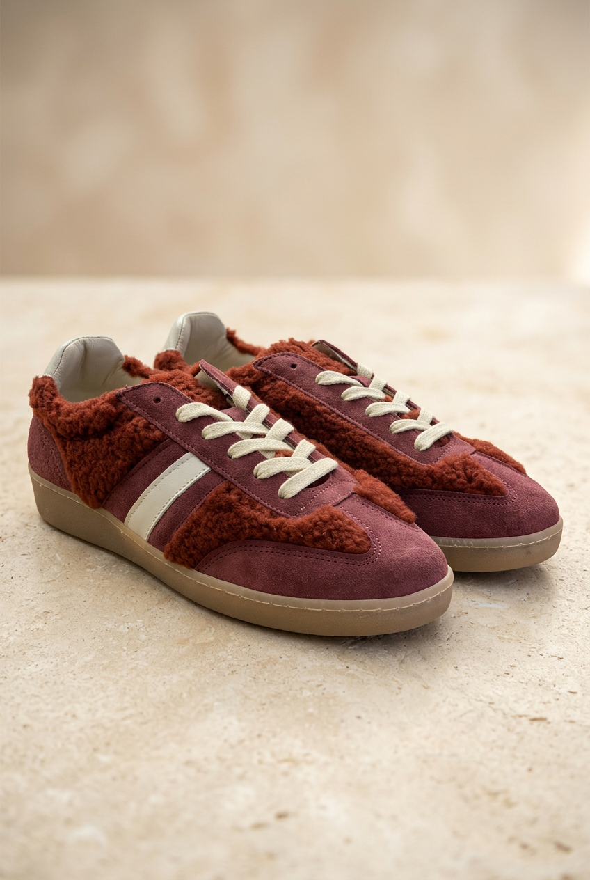 Sneakers Flip bordeaux con dettagli testurizzati su fondo avorio