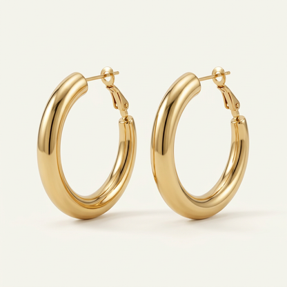 Orecchini Cerchio Dorato in acciaio color oro, diametro esterno 3,5 cm