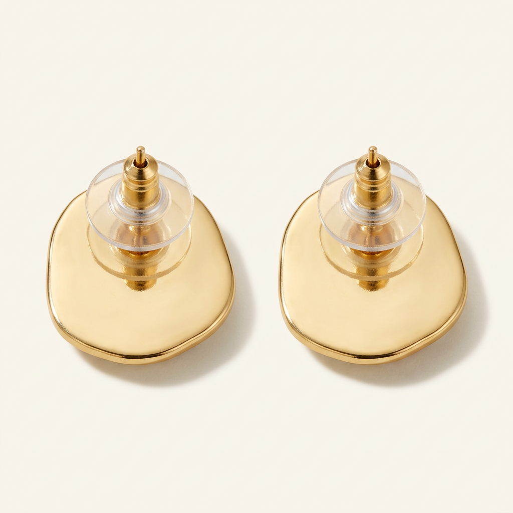 Retro color oro degli orecchini Tulipani Rosa, con perno e fermo trasparente su fondo avorio