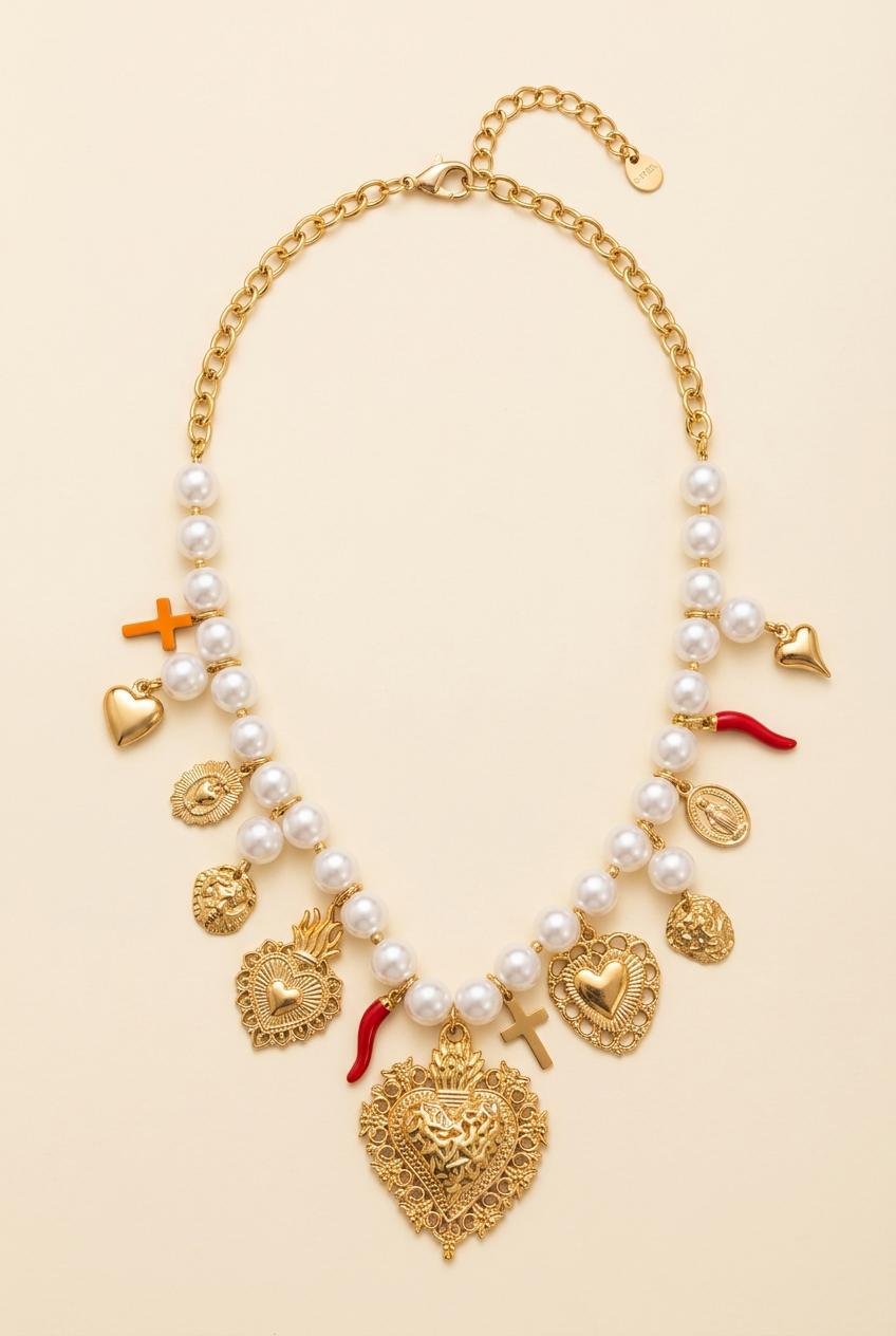 Collana Cuori e Fortuna completa su fondo avorio